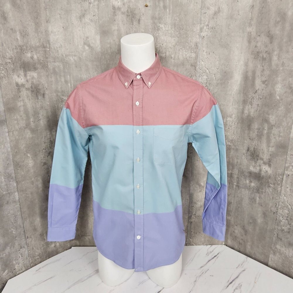 Lands End Mens M Tricolor Sail Rigger Oxford L/S Tailored Fit Button Front Shirt